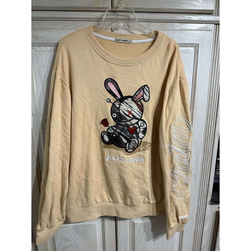 BKYS Lucky Charm Sweater In Khaki - Men Sz XL Bunny Crewneck Sweatshirt